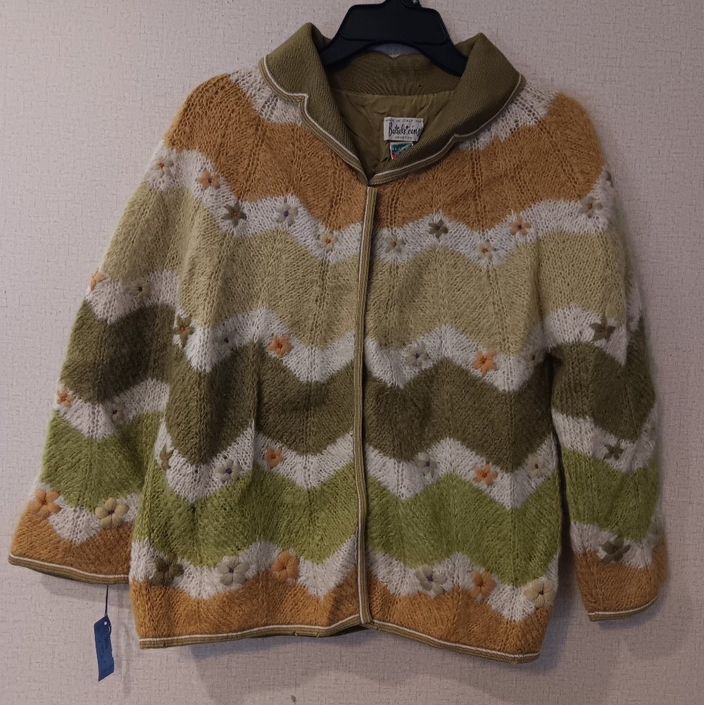 Vintage 1980s Made In Italy For Battelsteins Houston Chevron Knit Cardigan